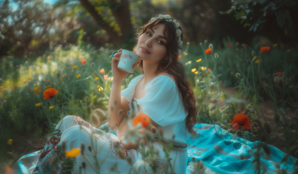 woman sitting in a garden