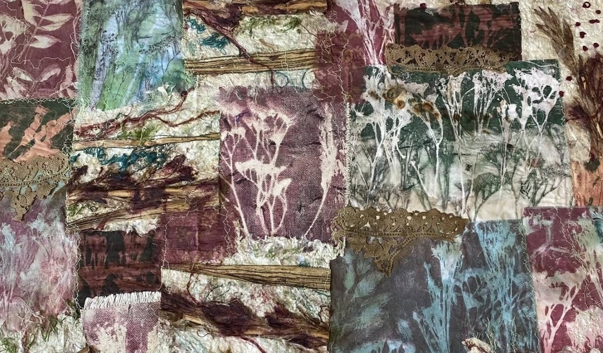 textile collage with stitch