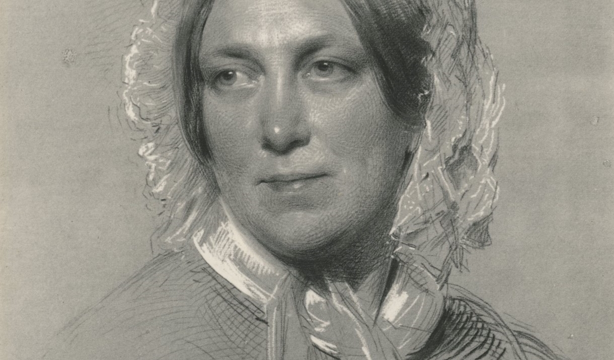 A black and white sketch of Harriet Martineau