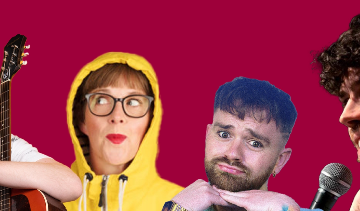 4 comedians with a red background