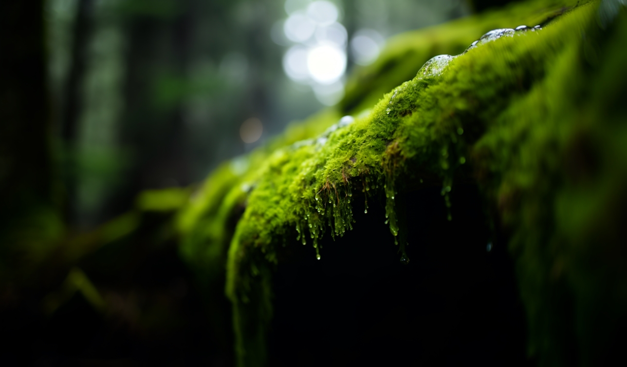 vibrant green moss with dew