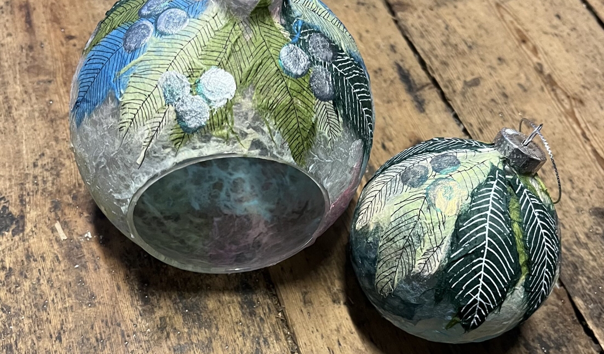 Candle Dome and Bauble Decorating Workshop with Jill Clay at Farfield Mill in Sedbergh, Cumbria