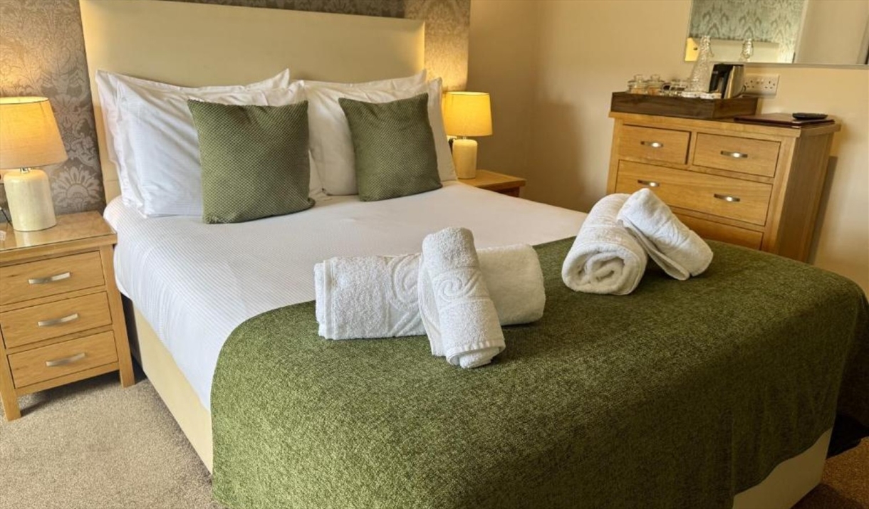 Double bedroom at The Manor Inn in St Bees, Cumbria at night