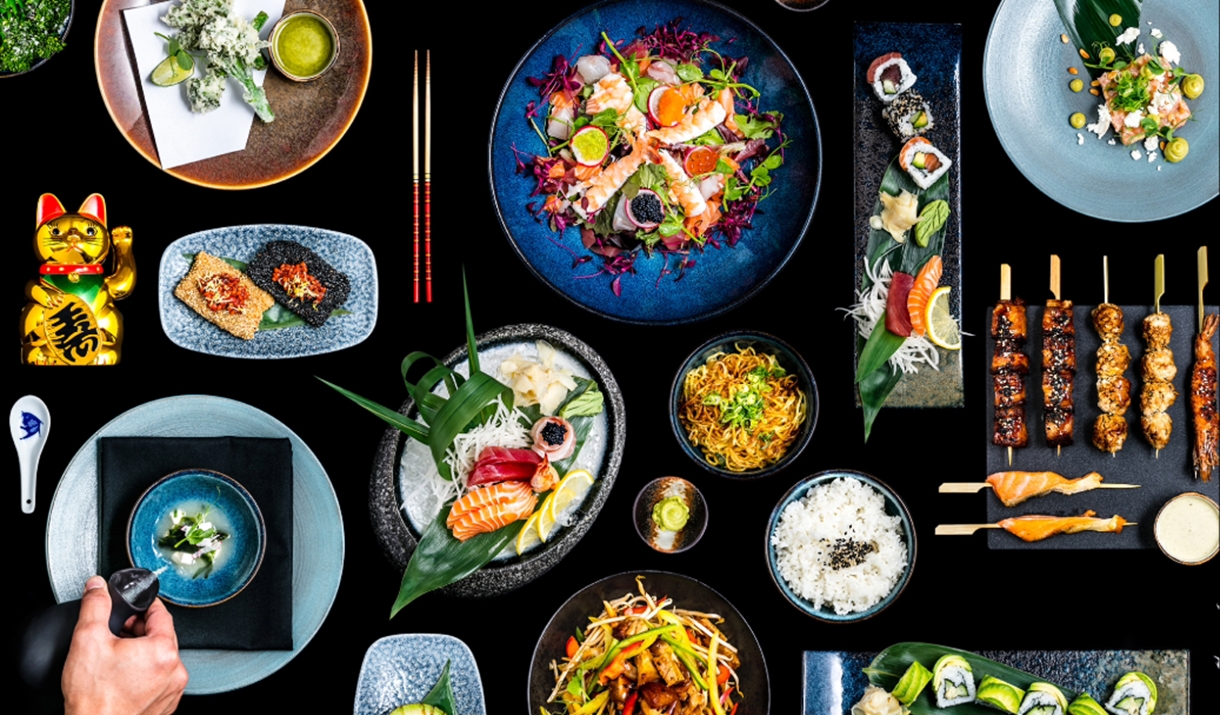 Spread of gourmet food on a table