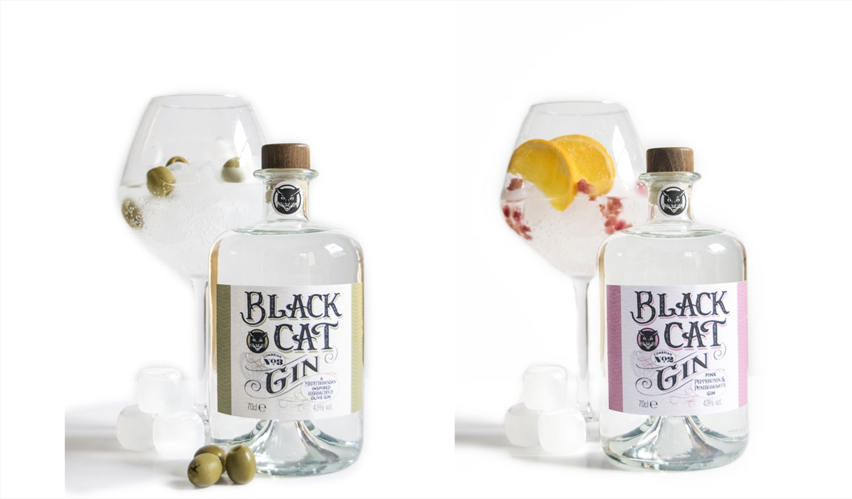 Gins from Black Cat Distillery at Brougham Castle near Penrith, Cumbria