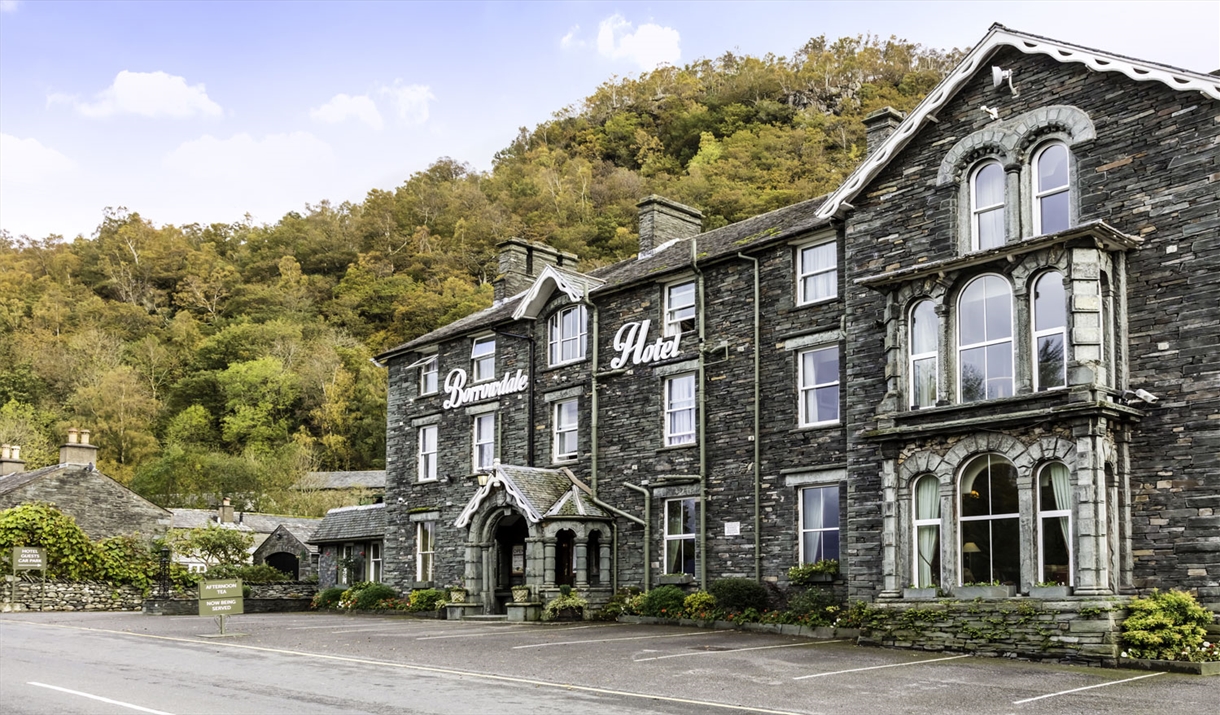 Exterior and Entrance to The Borrowdale Hotel in Borrowdale, Lake District