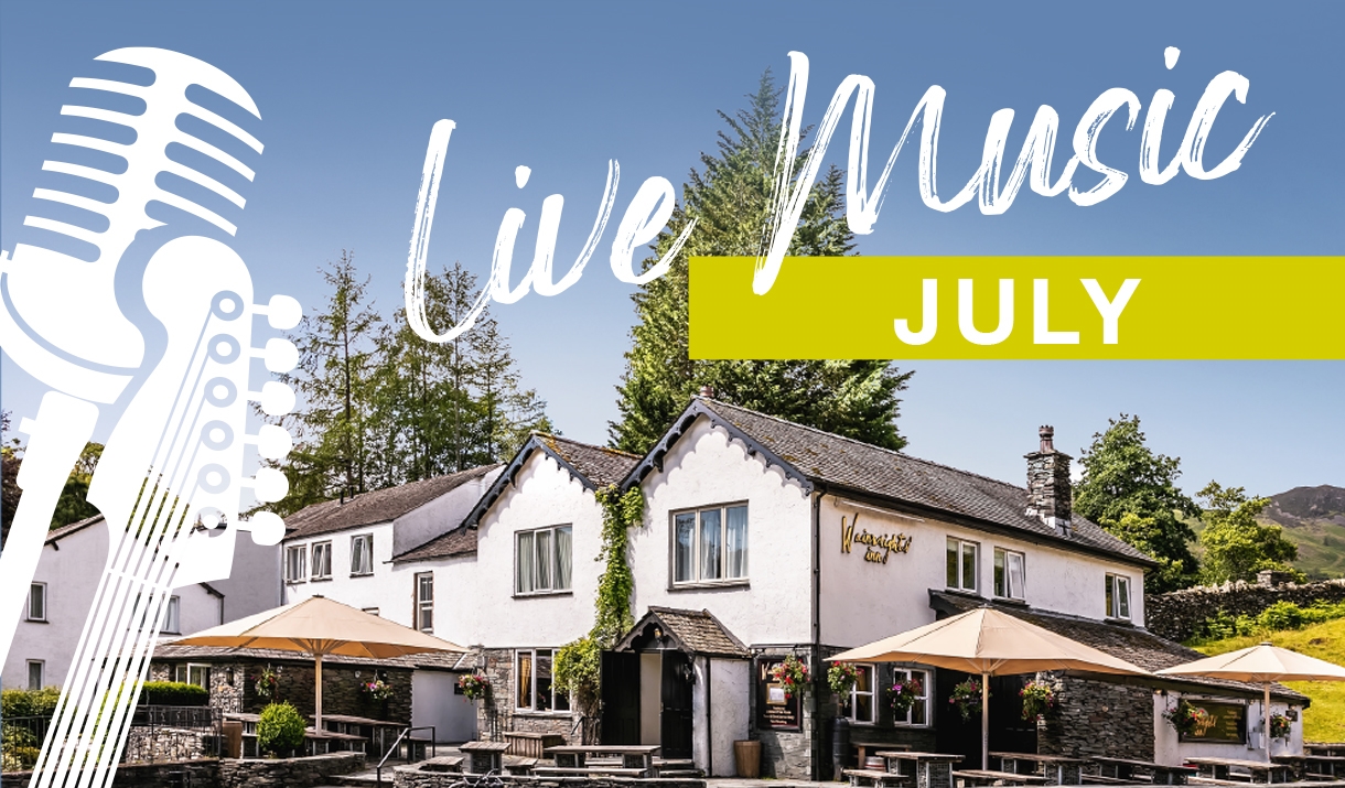 Image of Wainwrights Inn pub with text reading live music in July
