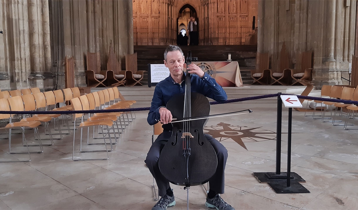 Photo of Kenneth Wilson for his Cello Pilgrimage ' Seven last words' at Carlisle Cathedral in Carlisle, Cumbria