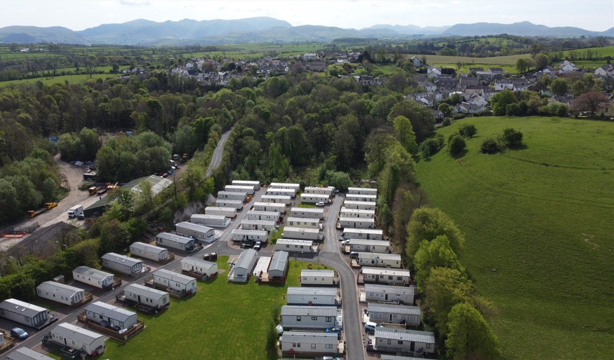 Drone shot of a Stewart Leisure Holiday Park in the Lake District, Cumbria