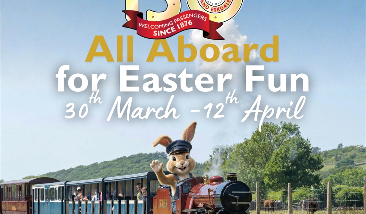 Easter Bunny driving a steam train at Ravenglass and Eskdale Railway