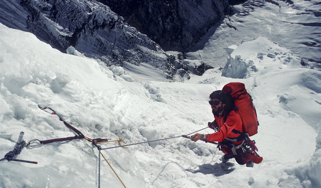 Stephen Venables climbing a snowy Mount Everest slope