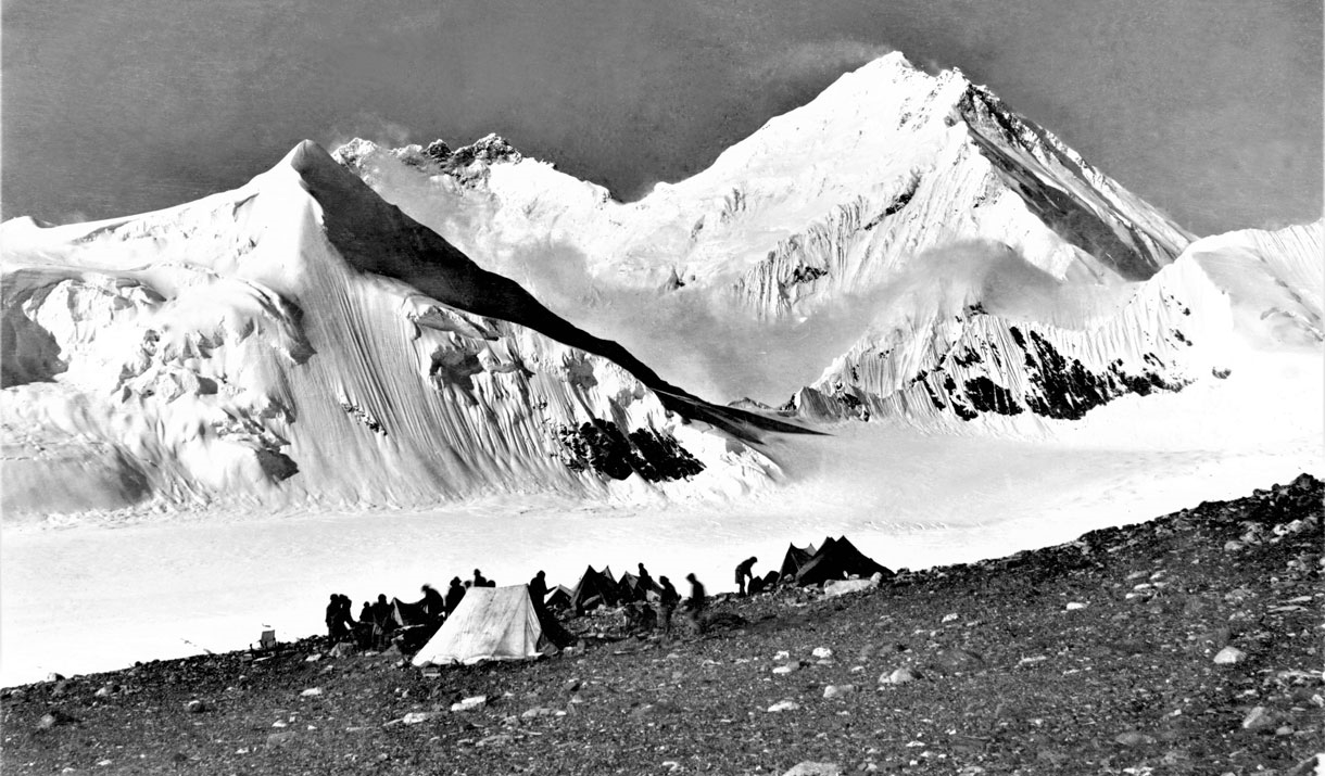 Black and White Photo of Expeditioners on Mount Everest