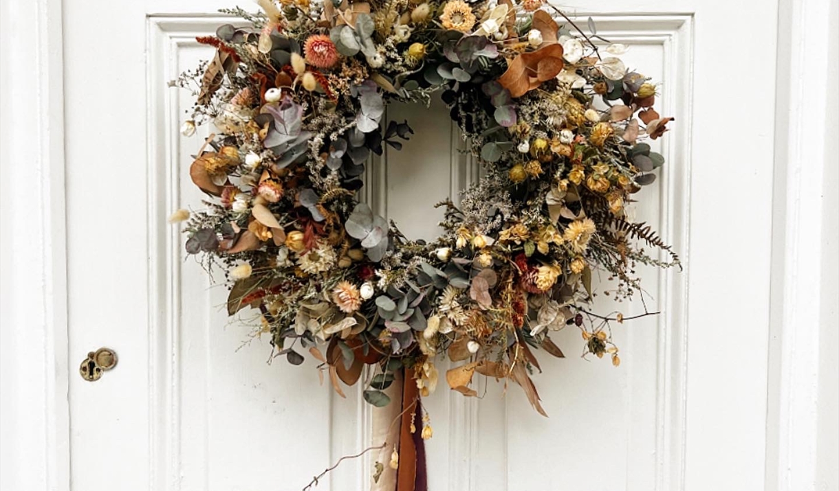 Dried Wreath on a white door