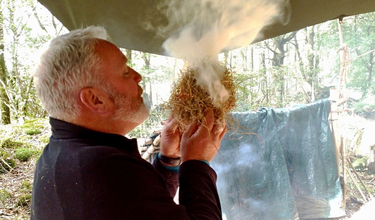 Visitor Starting a Fire on the Intensive 72 hour Survival Experience with Green Man Survival