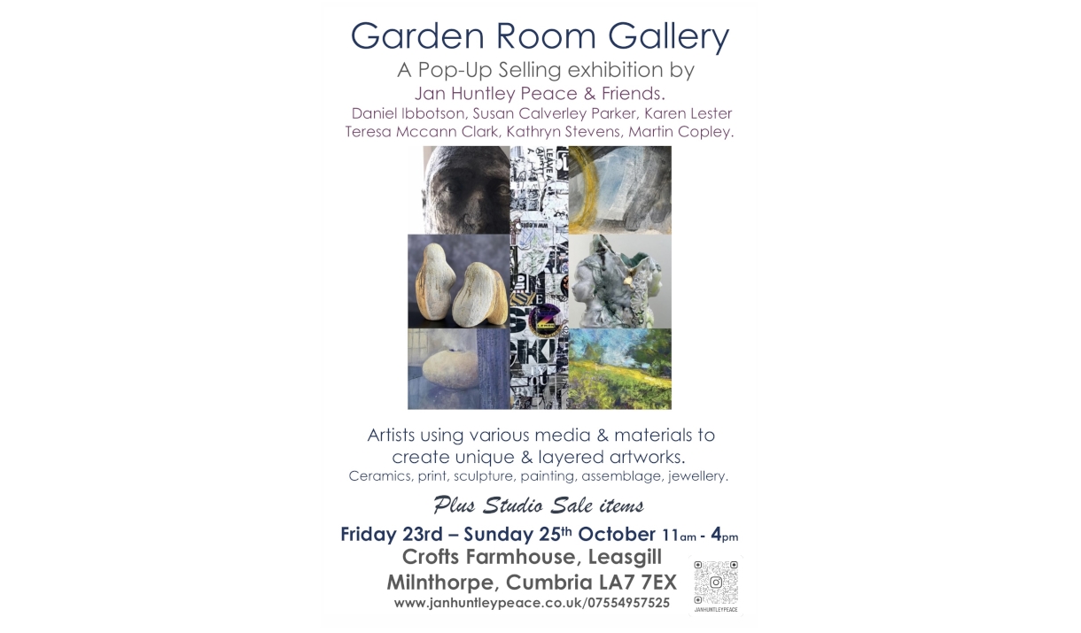 Poster for the Garden Room Gallery, a Pop-up Selling exhibition by Jan Huntley Peace & friends