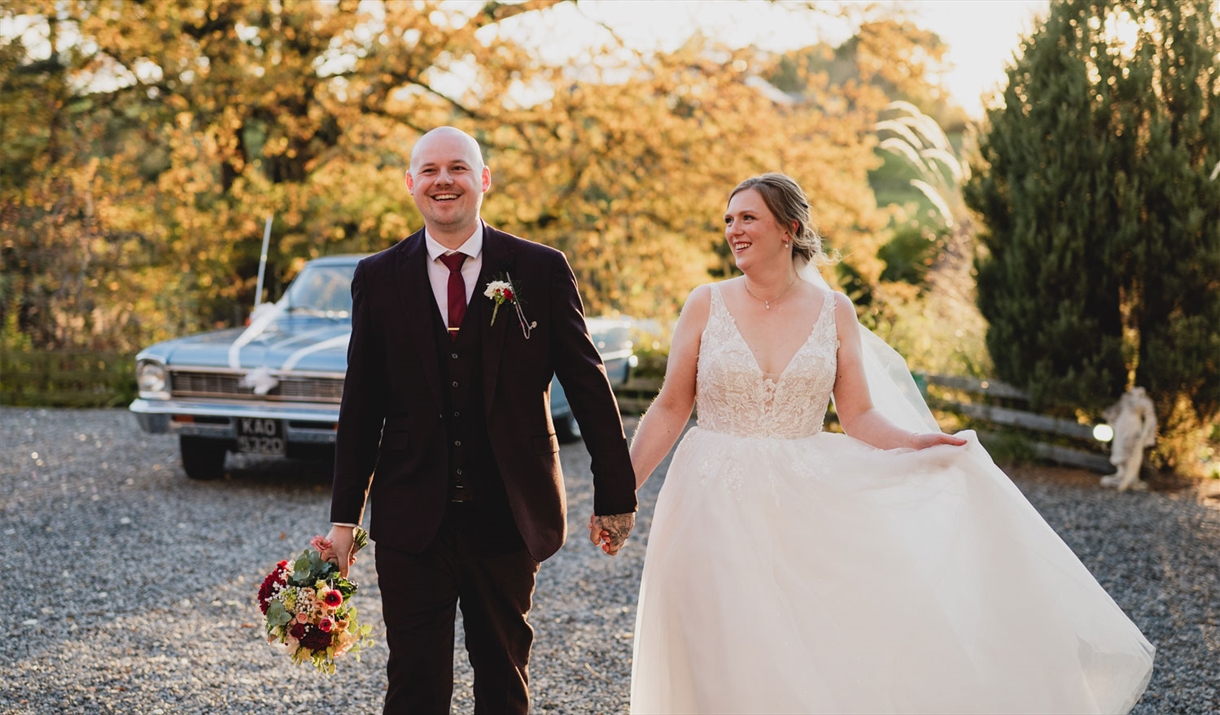 Bridal couple at Heather Glen Country House in Ainstable, Cumbria