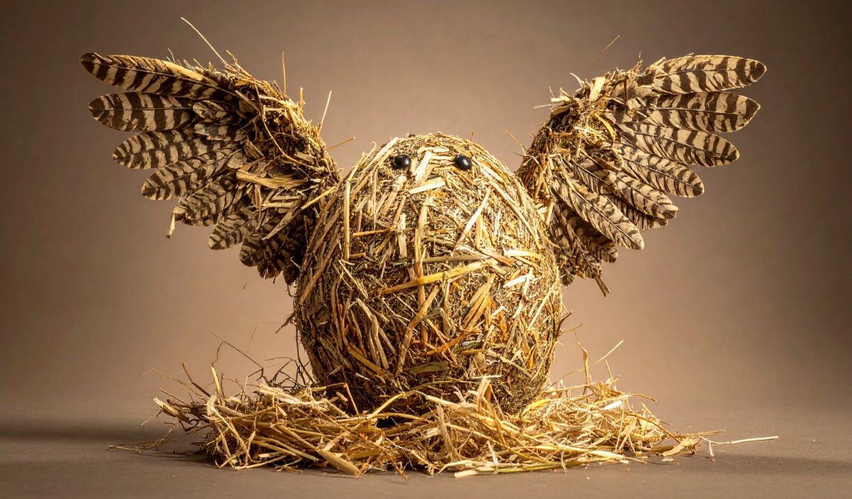 A bird made out of straw