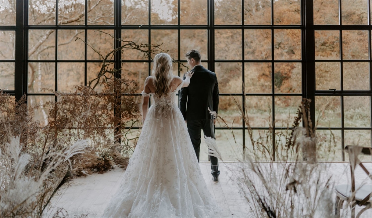 Couple getting married at Hidden River Barn near Longtown, Cumbria