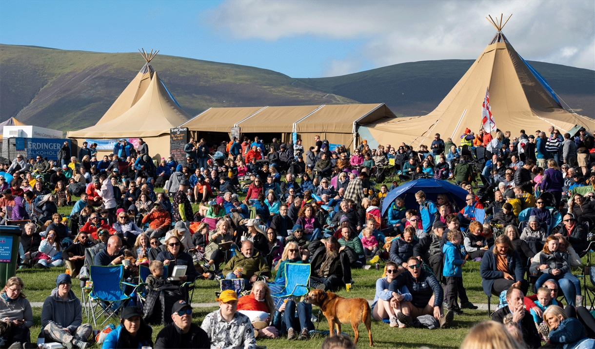 Crowds and Tents at Keswick Mountain Festival in the Lake District, Cumbria