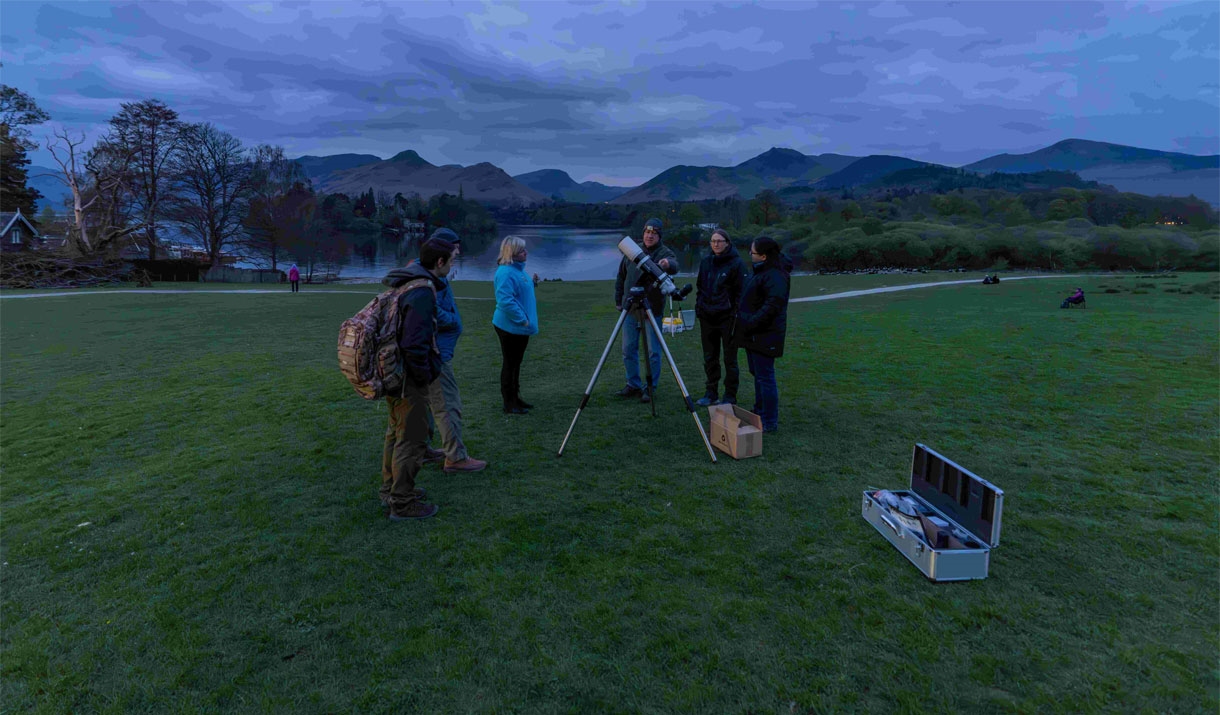 Visitors at the Keswick Star Gazing Night at Crow Park in Keswick, Lake District