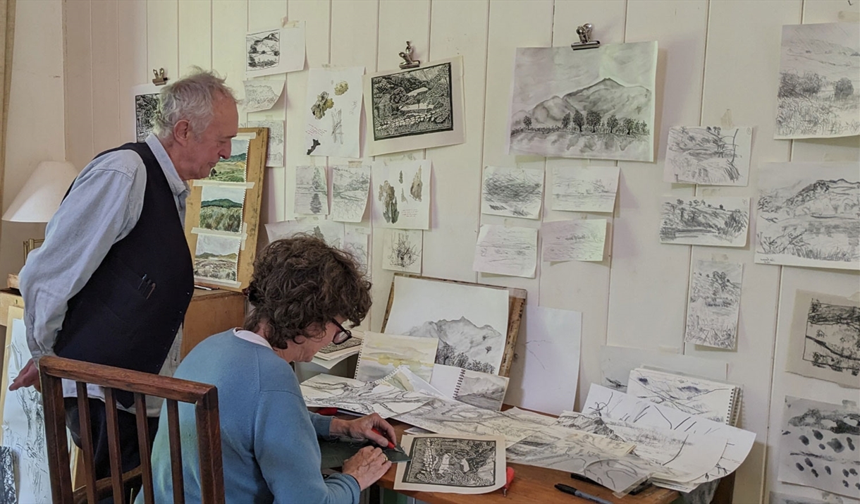 Visitors Sketching at an Art Course with Long House Studios in Kentmere, Lake District