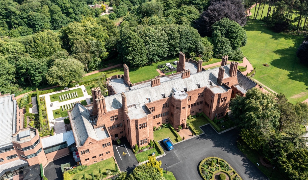 Aerial view of Abbey House Hotel & Gardens in Barrow-in-Furness, Cumbria