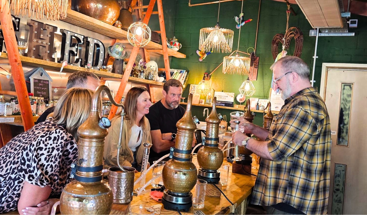 People at Shed One making their own spirit with owner Andy