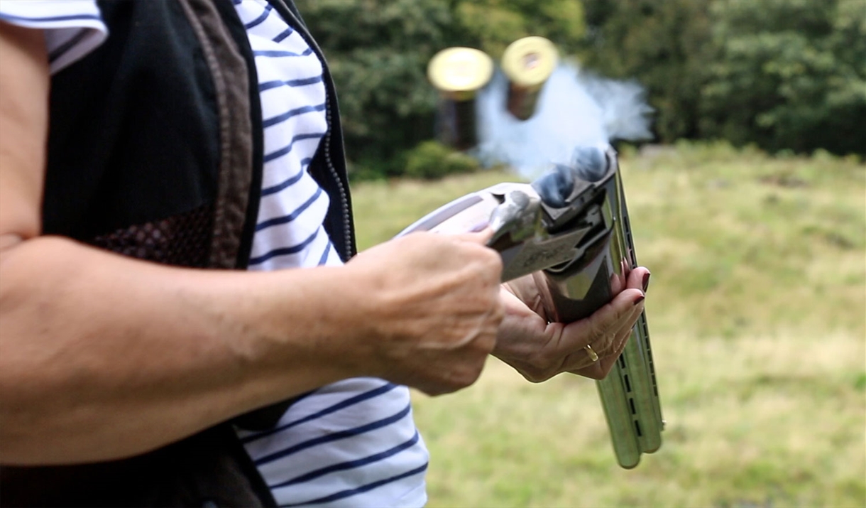 Visitor at Target Practice with Michael Coates Clay Shooting in the Lake District, Cumbria