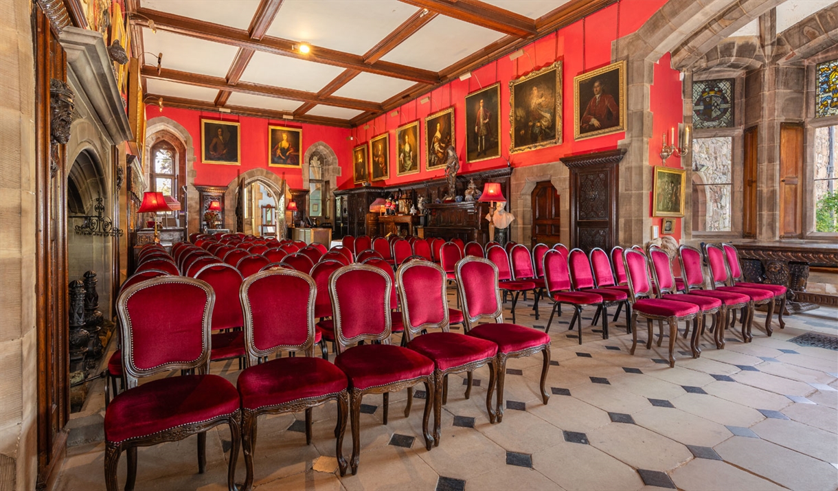 Theatre Style Seating in the Great Hall at Muncaster Castle & Gardens in Ravenglass, Cumbria