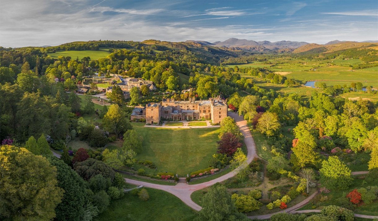 Aerial View of Muncaster Castle & Gardens in Ravenglass, Cumbria