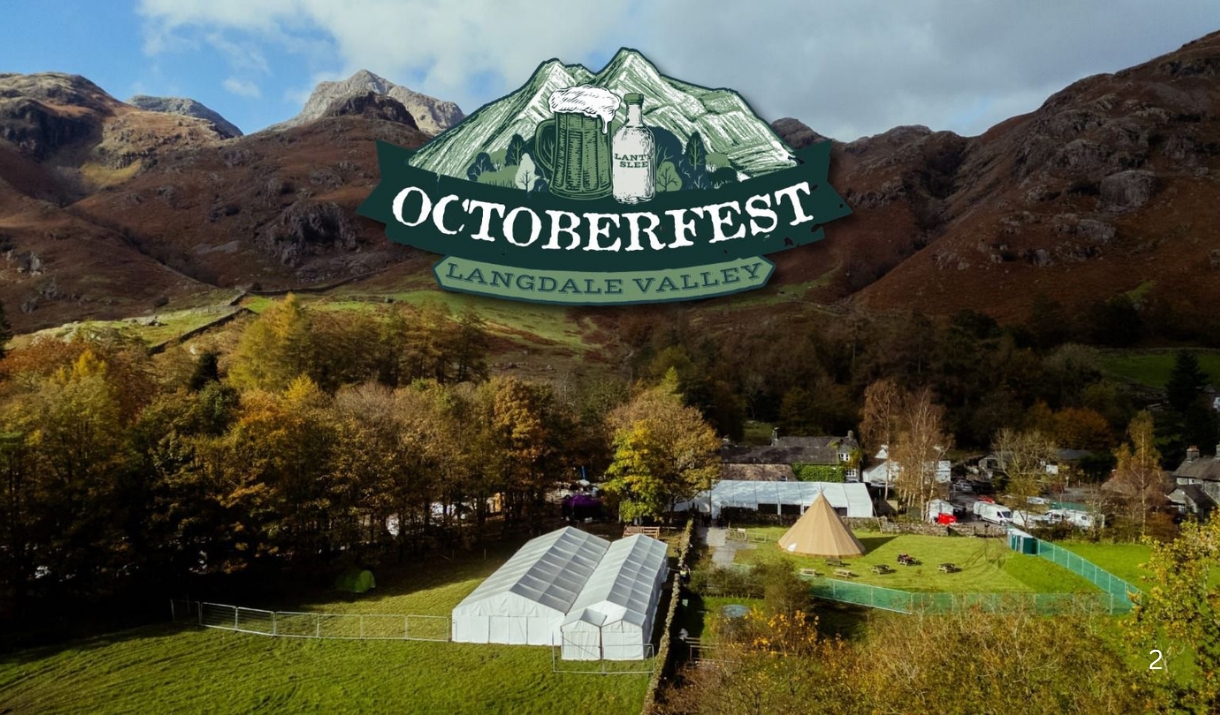 Langdale Vallery Octoberfest logo with the Langdale peaks in the background.