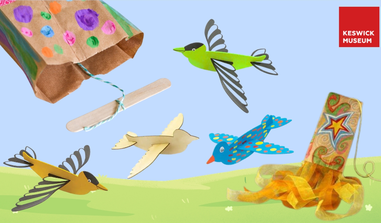 Paper bag kites and wooden gliders flying