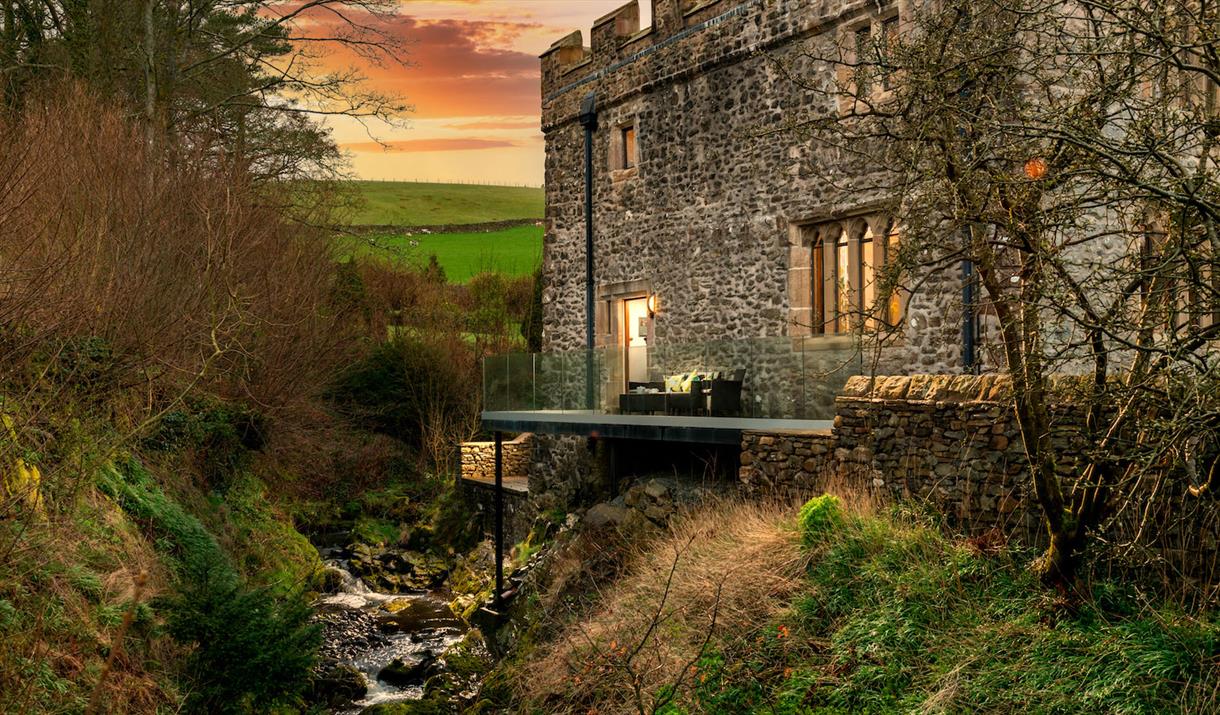 Exterior View of The Pele Tower, Killington Hall at Sunset, near Kirkby Lonsdale, Cumbria