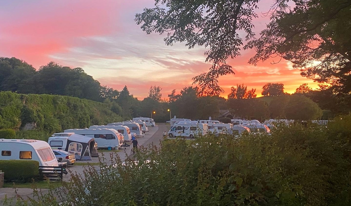 Sunset over Touring Sites at Pennine View Caravan Park in Kirkby Stephen, Cumbria