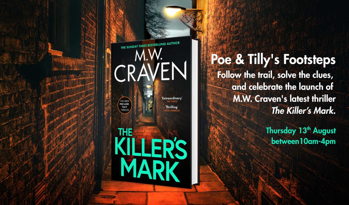 The Killer's Mark promo image, showing book front cover and artwork of Long Lane in Carlisle