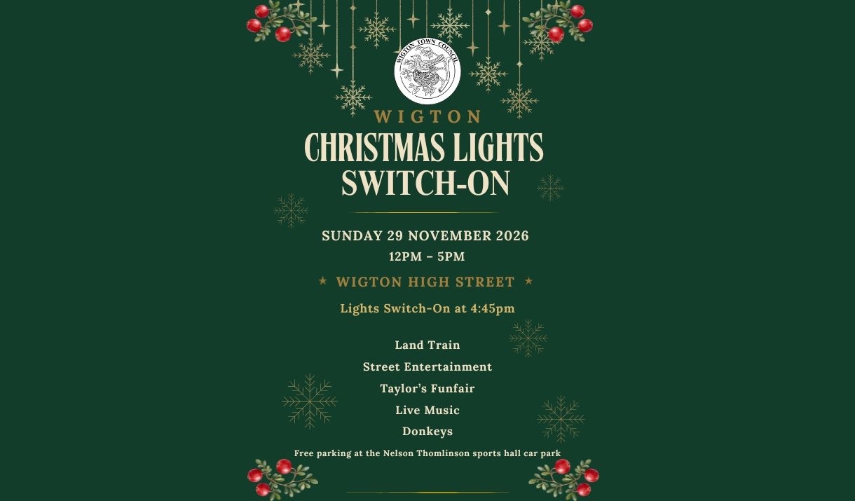 Poster advertising Wigton Christmas Lights Switch-On on High Street and Water Street car park.