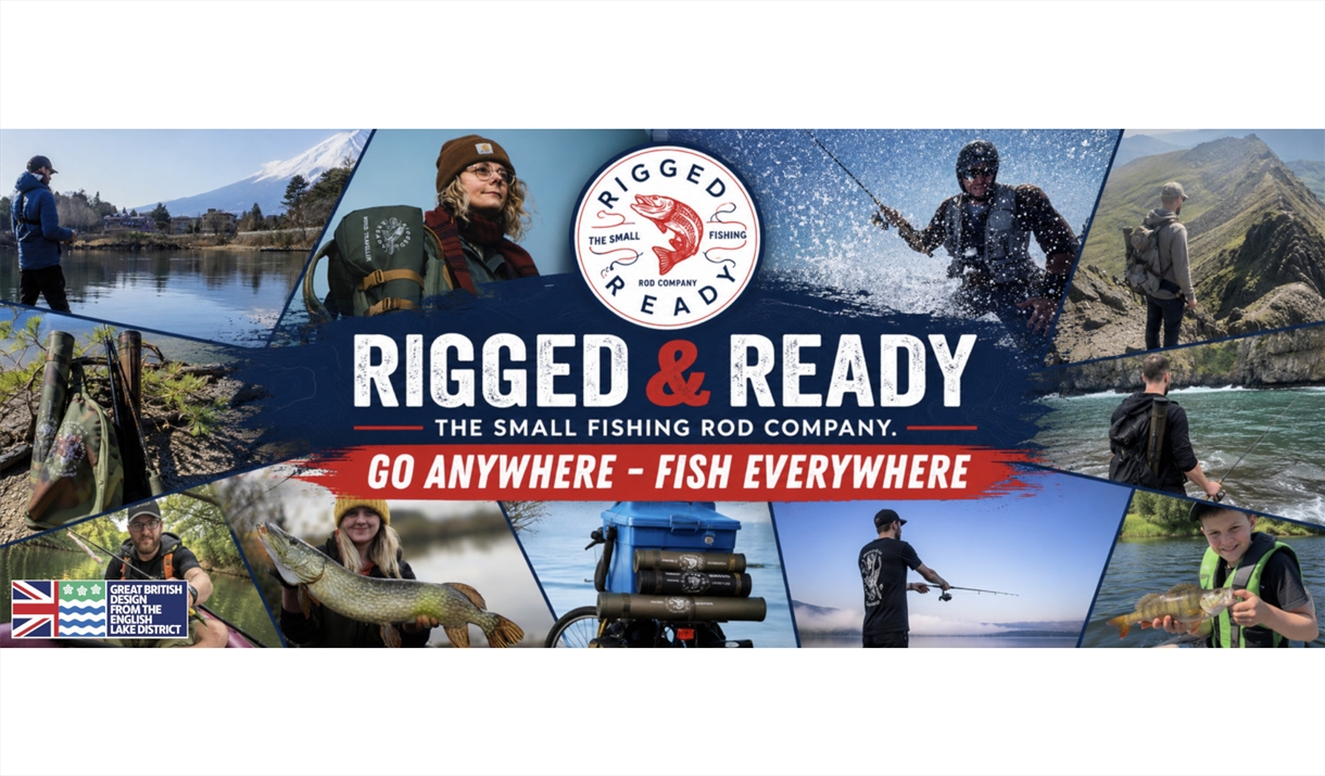 Rigged & Ready logo with images of customers fishing using their products