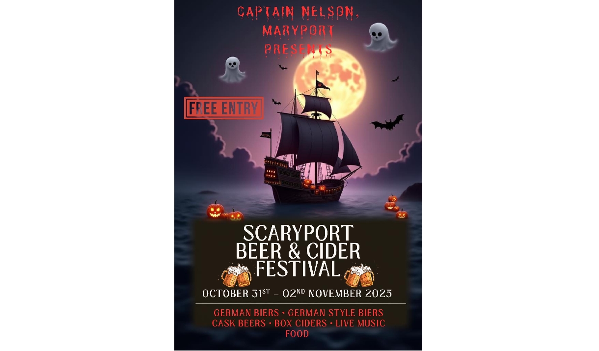 Poster for Scaryport Beer & Cider Festival at Captain Nelson Tavern in Maryport, Cumbria