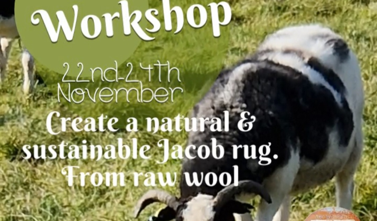 Poster for Creative workshop making a rug/mat at Bank Ground Farm in Coniston, Lake District