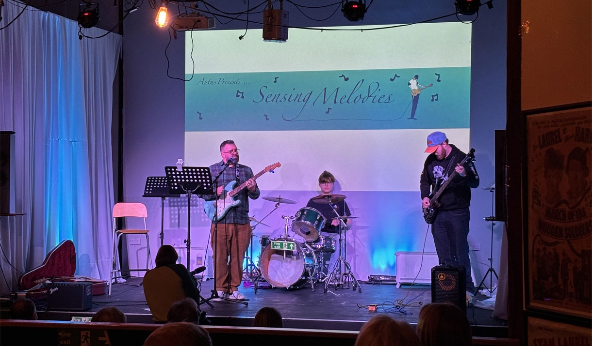 Performers at the Sensing Melodies event at the Laurel & Hardy Museum in Ulverston, Cumbria