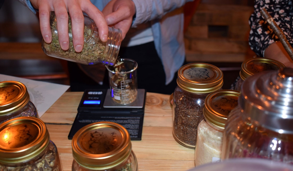 Weighing Botanicals at Make Your Own Gin Experience at Shed 1 Distillery in Ulverston, Cumbria