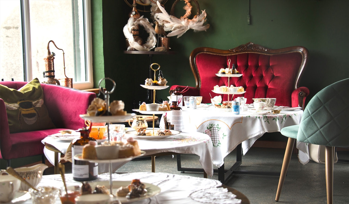 Afternoon Tea Setup at Shed One Distillery in Ulverston, Cumbria