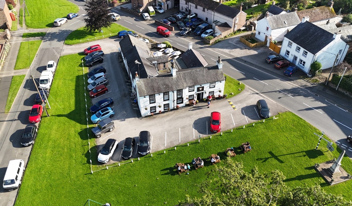 Aerial photo of The Shepherds Inn in Langwathby, Cumbria
