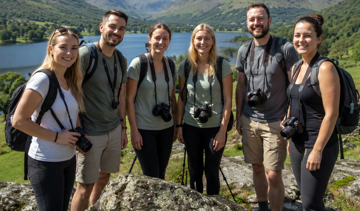 A group enjoying a photography workshop in the Lake District