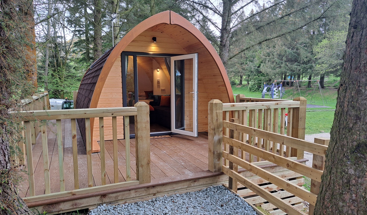 Glamping Cabin Exterior at Ullswater Holiday Park in the Lake District, Cumbria