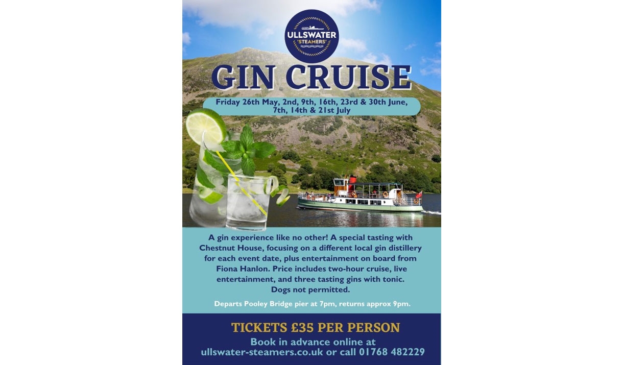 Flyer for Gin Cruise with Ullswater 'Steamers' in the Lake District, Cumbria