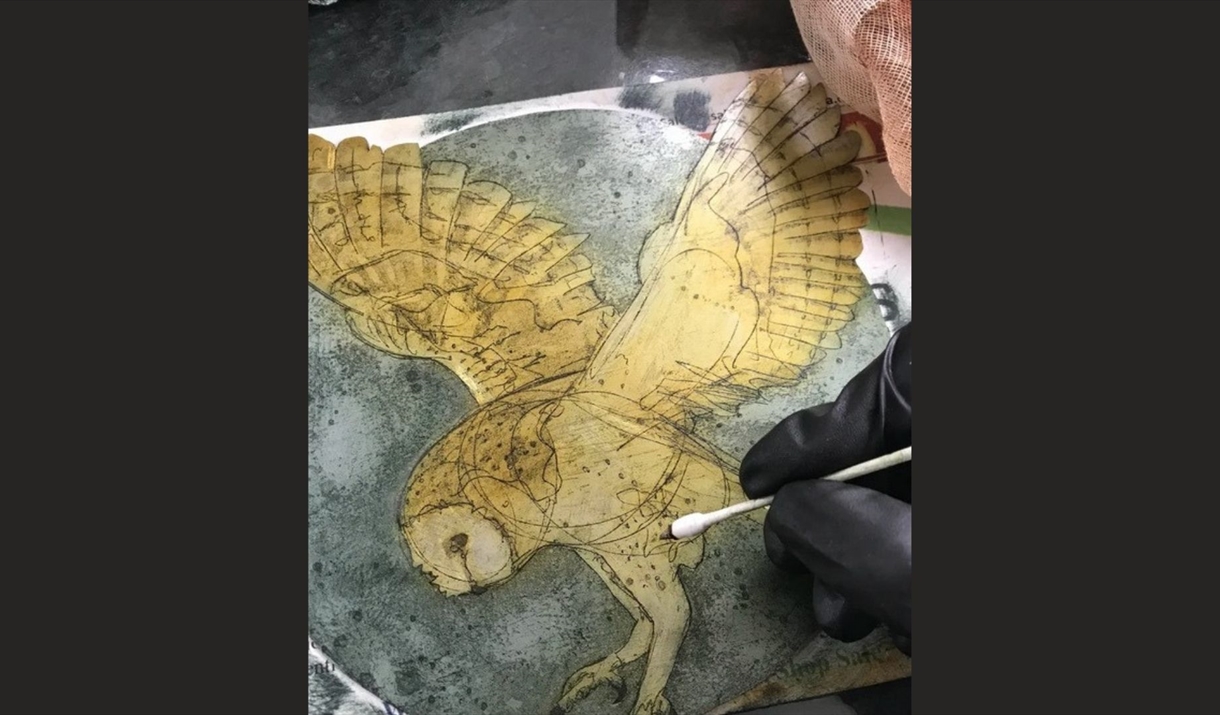 Collagraph featuring fish