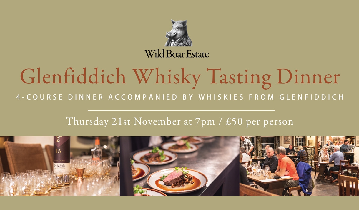 Poster for Glenfiddich Whisky Tasting Course at The Wild Boar Estate in Windermere, Lake District