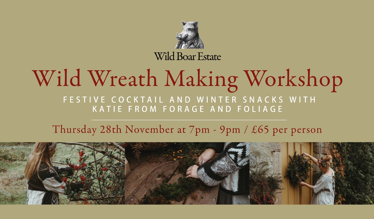 Poster for Wild Wreath Making Workshop at Wild Boar Estate in Windermere, Lake District