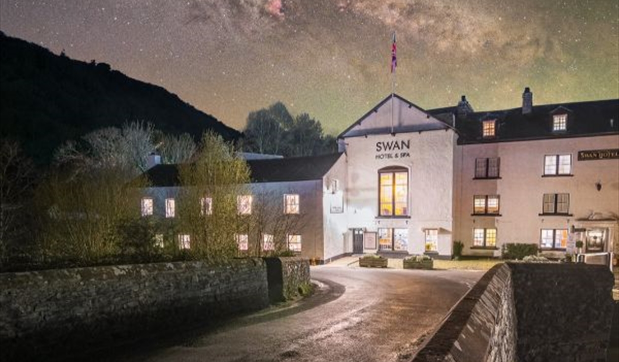 View of the hotel from the outside at night